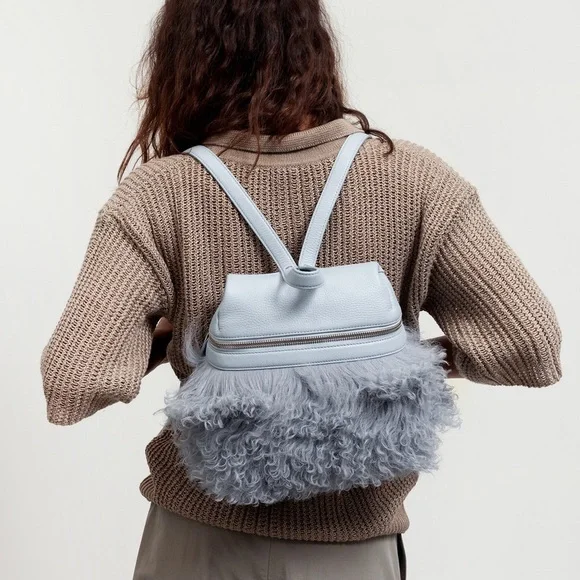 NWOT Kara Small Shearling Sky Blue Backpack 